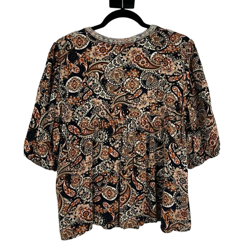 Nurture Babydoll Paisley Boho Blouse Embroidered Earth Tone Black Pink Women’s L - Picture 3 of 9